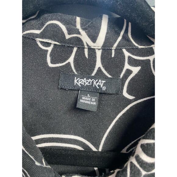 Krazy Kat black white floral  100% cotton jqcket size L (b42) - Picture 6 of 7